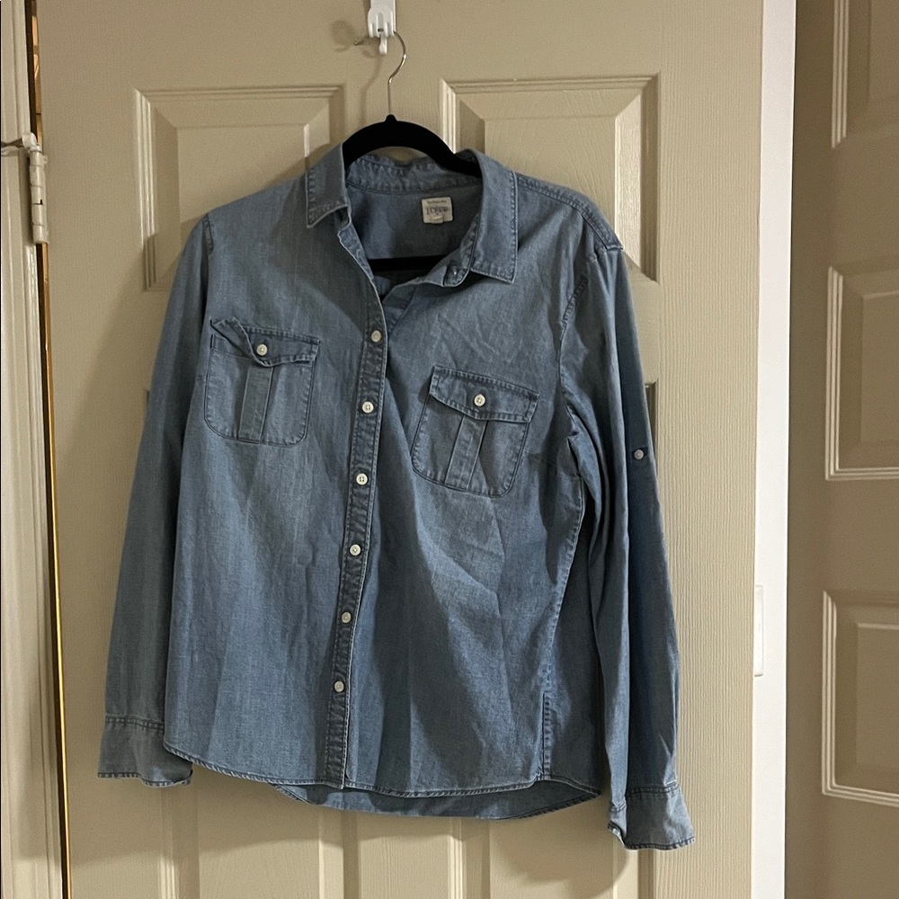 J. Crew Chambray Denim Roll Sleeve Shirt CE012